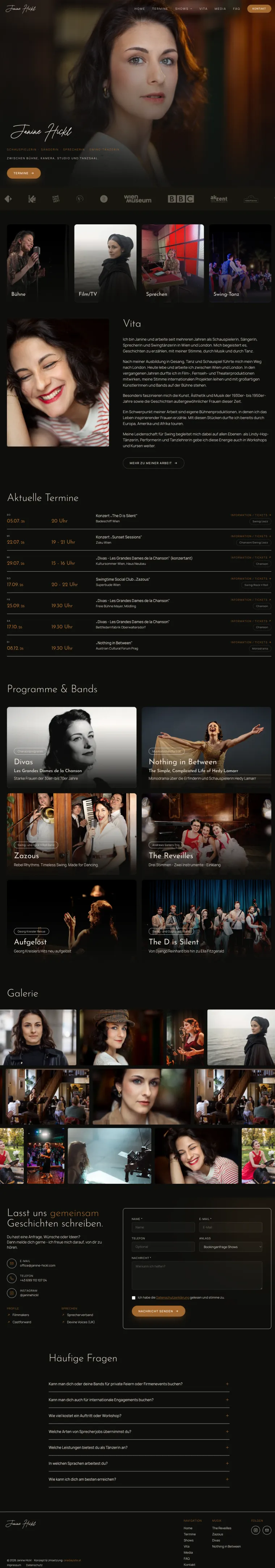 Startseite einer fertigen Artist-Website als Beispiel